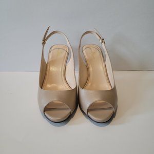 Leather Open Toe Heels (Size US 8) - Nude